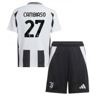 Fotballdrakt Barn Juventus Andrea Cambiaso #27 Hjemmedraktsett 2024-25 Kortermet (+ Korte bukser)